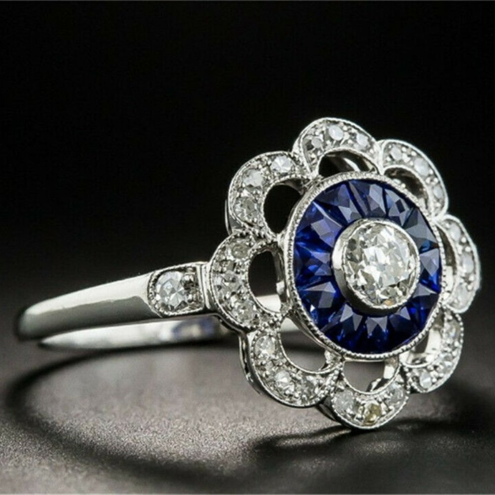 SALE ** BRAND NEW ** DIAMOND & SAPPHIRE ART DECO RING